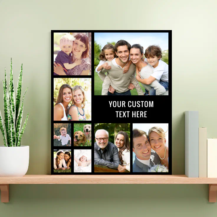 Custom 9 Photo Collage Black Faux Canvas Print | Zazzle