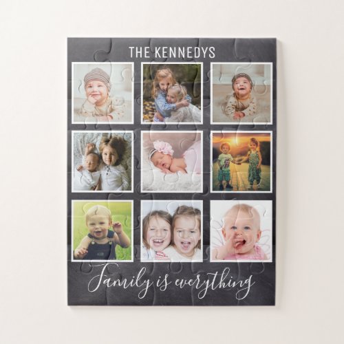 Custom 9 Photo Collage Family Chalkboard Jigsaw Puzzle