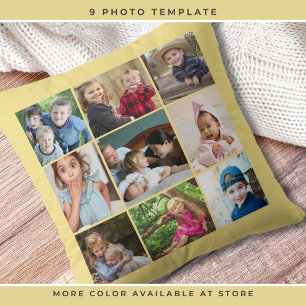 Custom 9 Photo Collage Family Keepsake Soft Yellow Throw Pillow