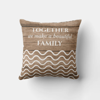 Custom 9 Photo Collage Family Quote Natural Wood Throw Pillow