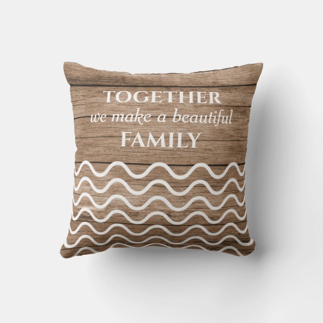Custom 9 Photo Collage Family Quote Natural Wood Throw Pillow (Back)