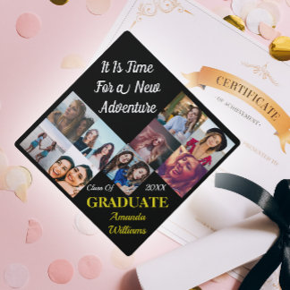 Custom 9 Photo Collage Name Class Year With Quote Graduation Cap Topper