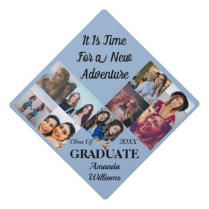 Custom 9 Photo Collage Name Class Year With Quote Graduation Cap Topper