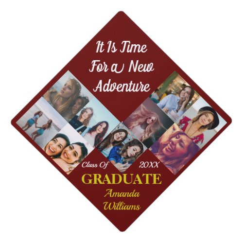Custom 9 Photo Collage Name Class Year With Quote  Graduation Cap Topper