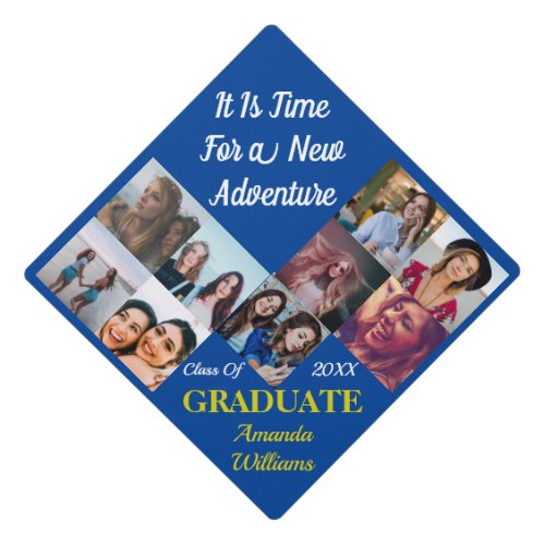 Custom 9 Photo Collage Name Class Year With Quote  Graduation Cap Topper