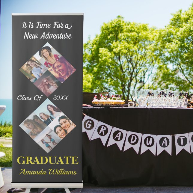 Custom 9 Photo Collage Name Class Year With Quote Retractable Banner (Creator Uploaded)