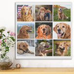 Custom 9 Photo Collage Personalized Pet Dog Lover Faux Canvas Print<br><div class="desc">Celebrate your best friend with a custom pet photo collage canvas print. Whether you have a new puppy, or to memorialize all the special moments thru each year, every pet deserves a personalized pet photo canvas ! Our dog photo canvas has 9 photos, simple monogram name to personalize .See 'personalize...</div>