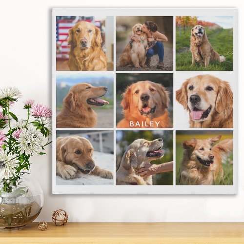 Custom 9 Photo Collage Personalized Pet Dog Lover Faux Canvas Print