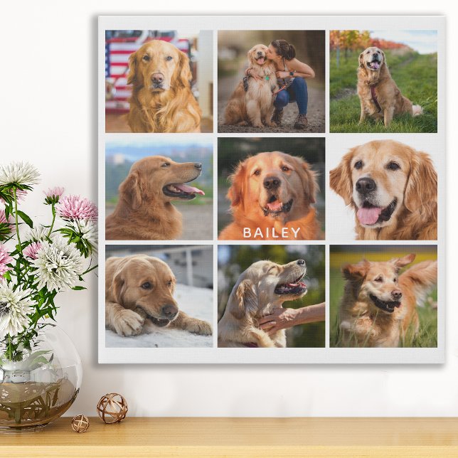 Custom 9 Photo Collage Personalized Pet Dog Lover Faux Canvas Print (Creator Uploaded)