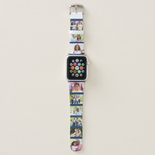 Custom 9 Photo Collage Picture Strip Blue Apple Watch Band