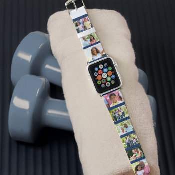 Custom 9 Photo Collage Picture Strip Blue Apple Watch Band by darlingandmay at Zazzle