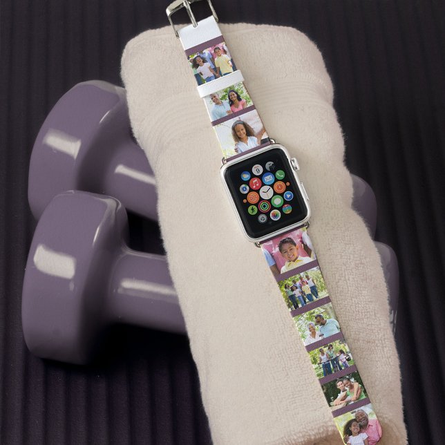 Custom 9 Photo Collage Picture Strip Cassis Purple Apple Watch Band (Creator Uploaded)