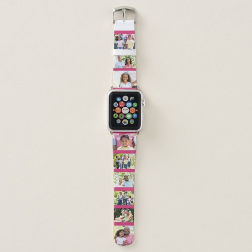 Custom 9 Photo Collage Picture Strip Pink Apple Watch Band