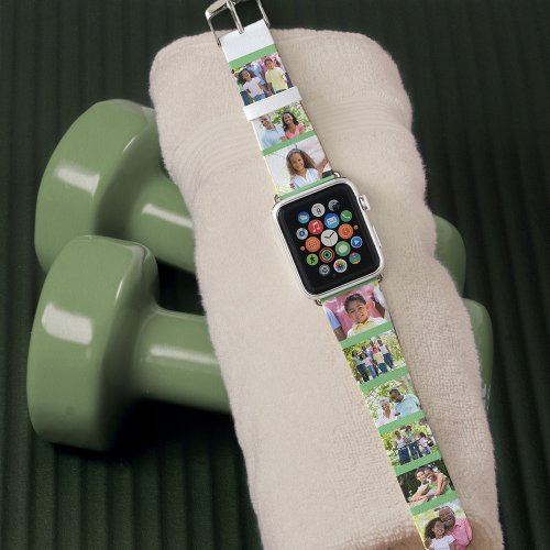 Custom 9 Photo Collage Picture Strip Sage Green Apple Watch Band