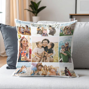 Custom 9 Photo Collage Throw Pillow