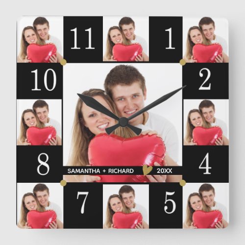 Custom 9 Photo Collage Wedding Anniversary Black