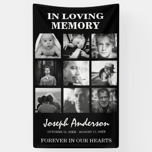 Custom 9 Photo Funeral In Loving Memory Memorial Banner