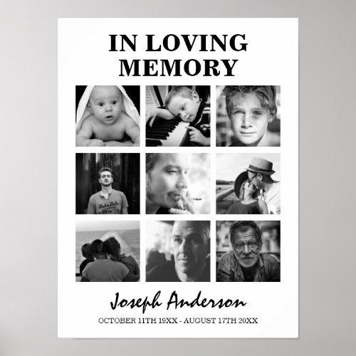 Custom 9 Photo Funeral In Loving Memory Memorial Poster