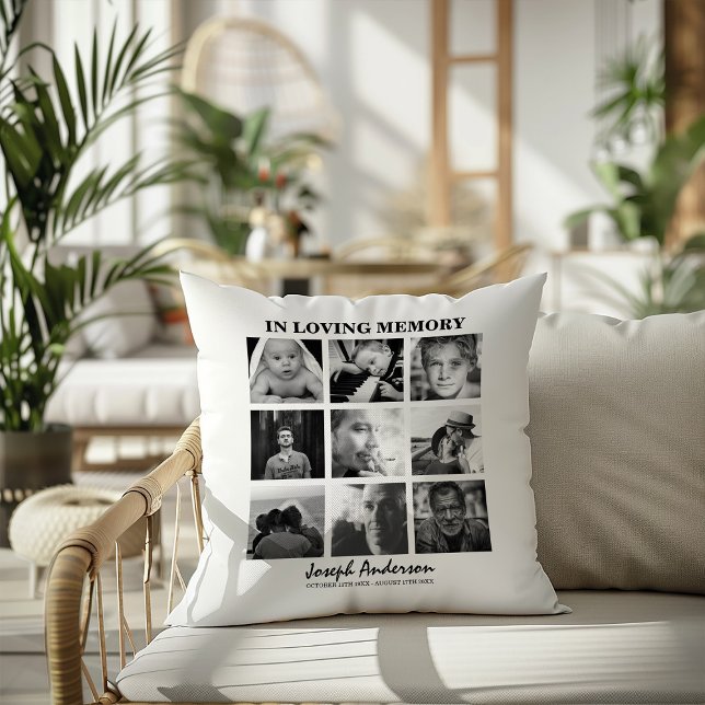 Custom 9 Photo In Loving Memory Memorial Throw Pillow (Creator Uploaded)