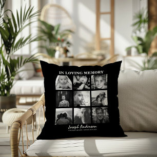 Custom 9 Photo In Loving Memory Memorial Throw Pillow
