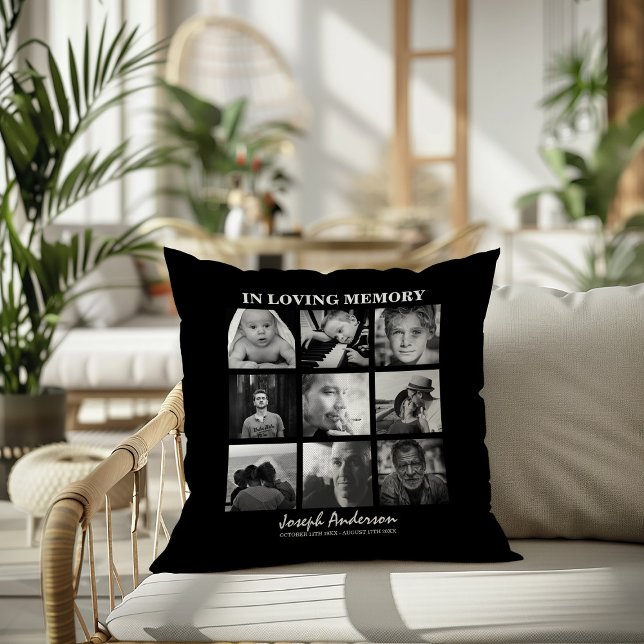 Custom 9 Photo In Loving Memory Memorial Throw Pillow (Creator Uploaded)
