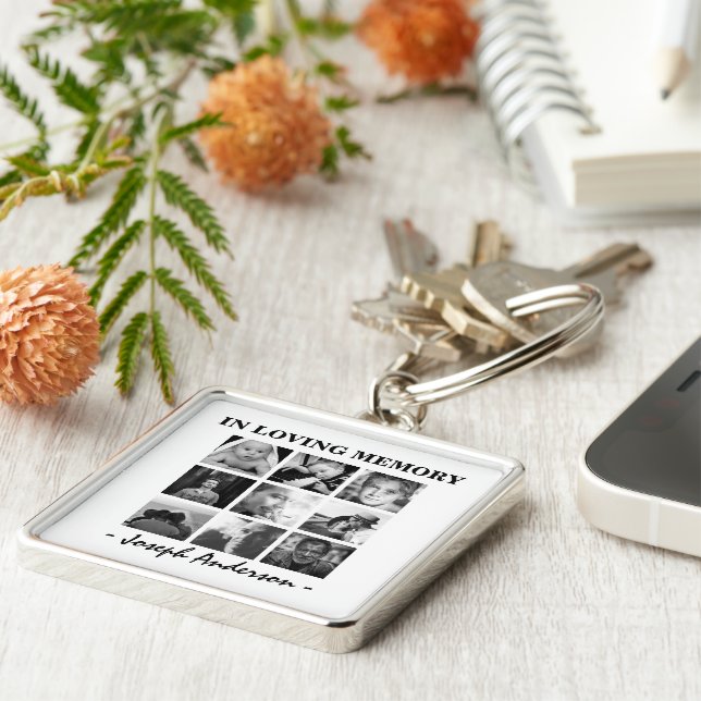 Custom 9 Photo Remembrance In Loving Memory Keychain (Side)