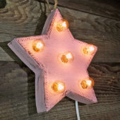 Custom 9" Pink Star Marquee Sign W/ Orange Bulbs (Front Left)