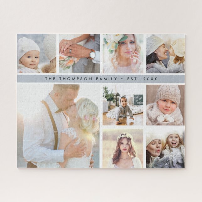 Custom 9 Square Photo Collage & Family Name Jigsaw Puzzle (Horizontal)