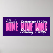 Custom 9 Year Old Birthday Party Banner