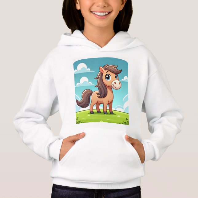 Custom A Hoodie with cute horse Logo for Kids (Front)