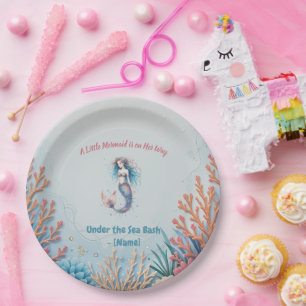 Custom A Little Mermaid is on Her Way UnderSea Paper Plates