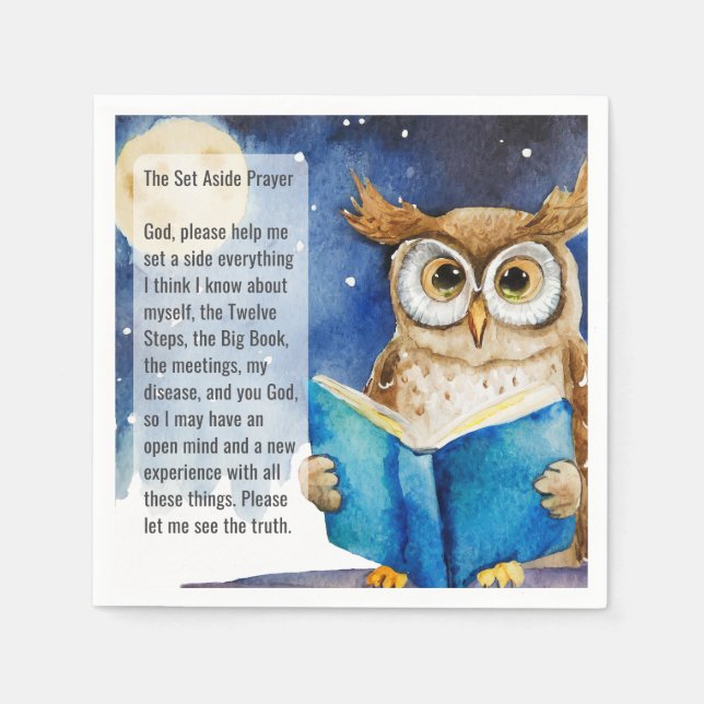 Custom AA Prayer Napkin | Sober Owl Big Book (Front)
