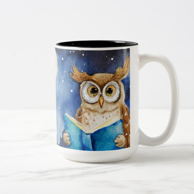 Custom AA Prayer | Sober Owl Big Book Two-Tone Coffee Mug (Right)