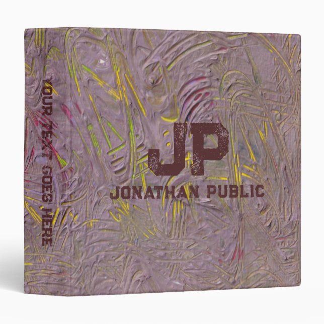 Custom Abstract Art Name Monogram Initial Text 3 Ring Binder (Front/Spine)