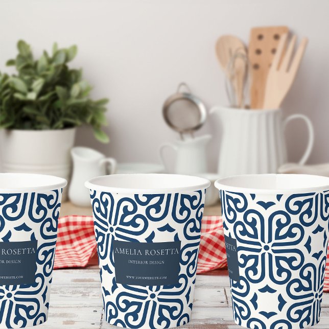 Custom Abstract Blue Branded Takeaway Coffee Paper Cups (Logo branded Christmas takeout coffee cups)