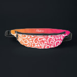 Custom Abstract Floral Elegant Ombre Pink Orange Fanny Pack<br><div class="desc">This unique fanny pack design is fun & colorful. The background consists of an abstract white floral pattern and an eye-catching orange & pink ombre gradient pattern. Add a custom name in stylish white script with the simple-to-use template. Font type may be further customized in the design tool area. Contact...</div>