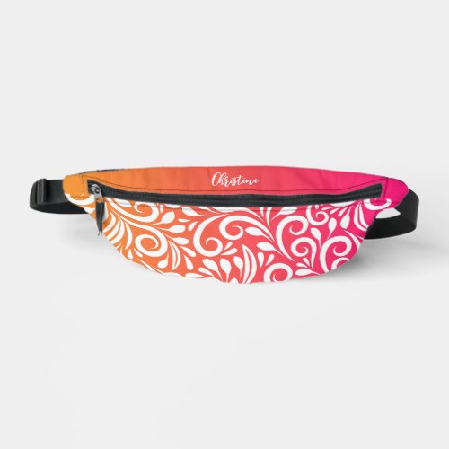Custom Abstract Floral Elegant Ombre Pink Orange Fanny Pack