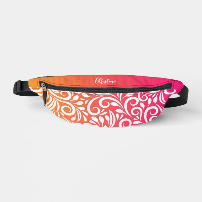 Custom Abstract Floral Elegant Ombre Pink Orange Fanny Pack (Front)