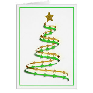 Custom Abstract Gold Green Ribbon Christmas Tree Cards