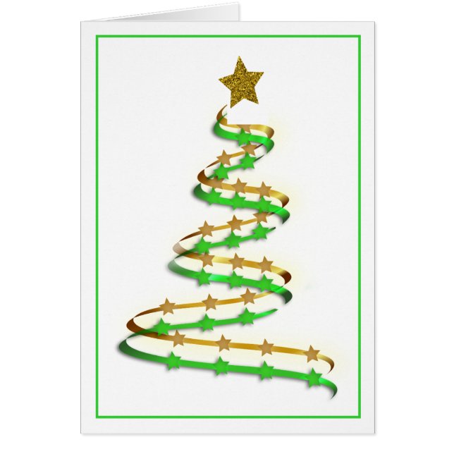 Custom Abstract Gold Green Ribbon Christmas Tree Cards (Front)