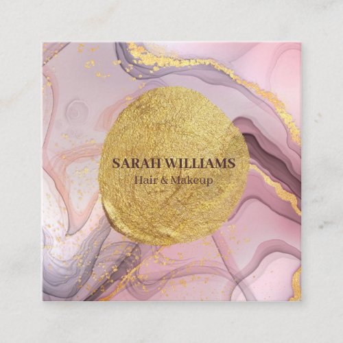 Custom Abstract Lilac Pink Marble Gold  Glitter  Square Business Card