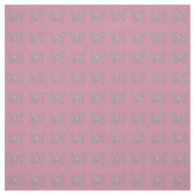 Custom Abstract Silver Gray Butterfly Pink Magenta Fabric (Swatch)