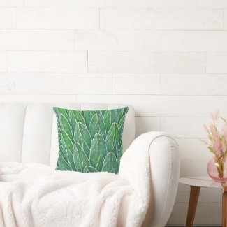 CUSTOM ACCENT THROW PILLOW WITH AGAVE PLANT