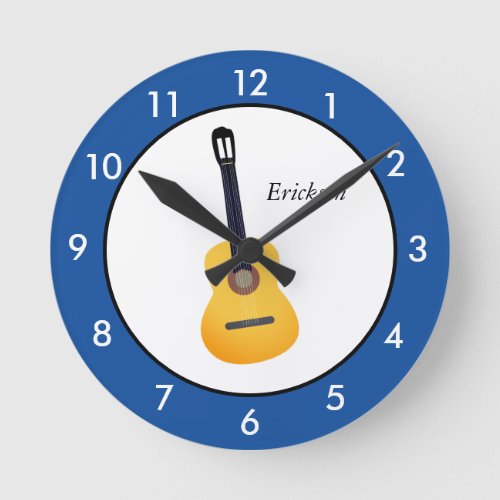 Custom Acoustic Guitar Blue Round Clock