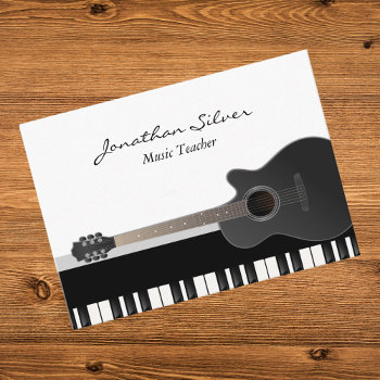 Custom Acoustic Guitar Piano Keys Music Teacher  Business Card by shabnamahsandesigns at Zazzle