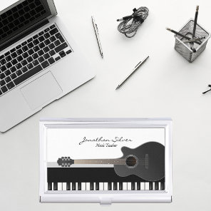 Custom Acoustic Guitar Piano Keys Music Teacher  Business Card Case