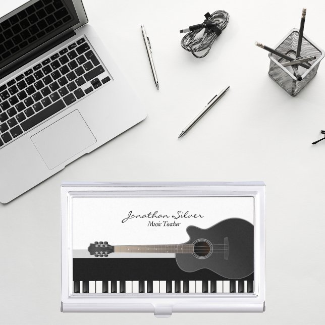 Custom Acoustic Guitar Piano Keys Music Teacher  Business Card Case (Creator Uploaded)