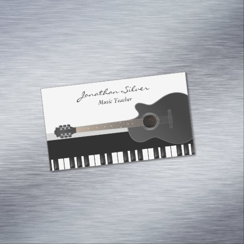 Custom Acoustic Guitar Piano Keys Music Teacher  Business Card Magnet