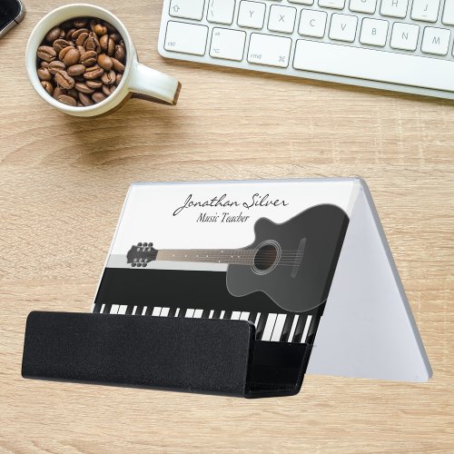 Custom Acoustic Guitar Piano Keys Music Teacher Desk Business Card Holder