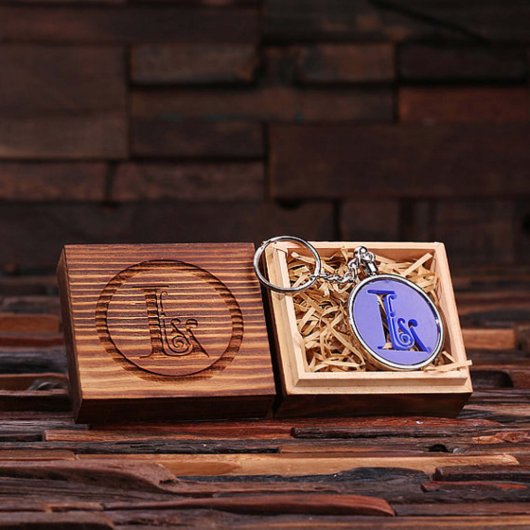 Custom Acrylic Blue Monogram Key Chain w/ Box (Inside)